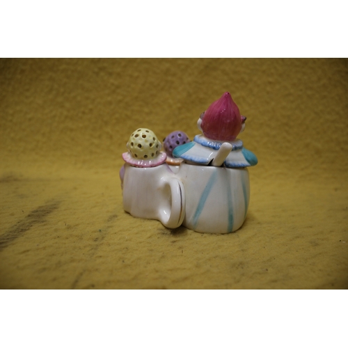 51 - Believed to Be a Dresden Clown Cruet Set - 10cm Tall