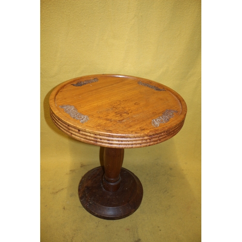 54 - Very Well Made Circular Top Column Table with Ornate Floral Carving - 54cm Tall and 51cm dia