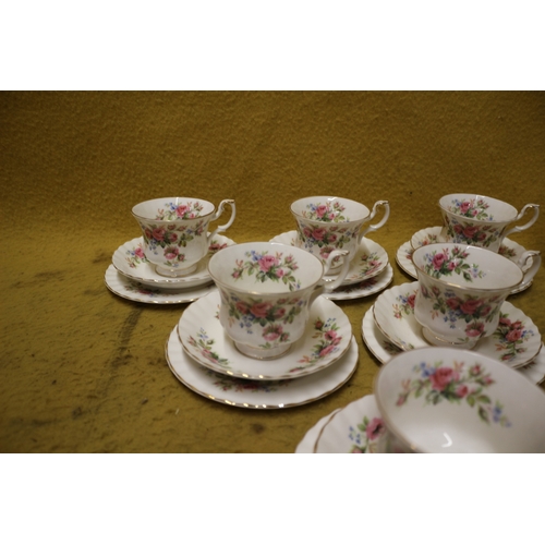 55 - Set of 6 Trios by Royal Albert - Moss Rose Pattern plus Milk Jug