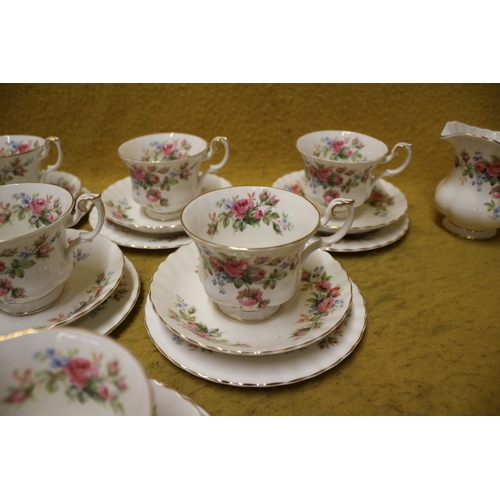 55 - Set of 6 Trios by Royal Albert - Moss Rose Pattern plus Milk Jug