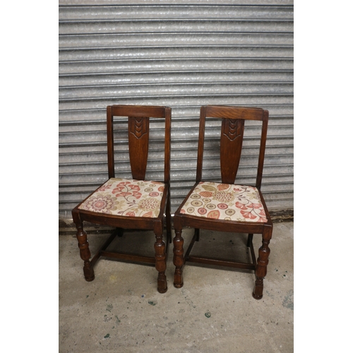 63 - 2 x Vintage Mid Century Solid Wood Dining Chairs with Floral Pattern Material Seats