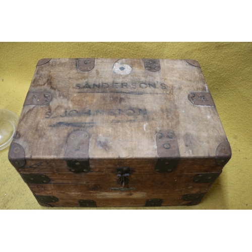 9 - Vintage Wooden Storage Box with Candle Box and External Metal Brackets - 46cm Wide