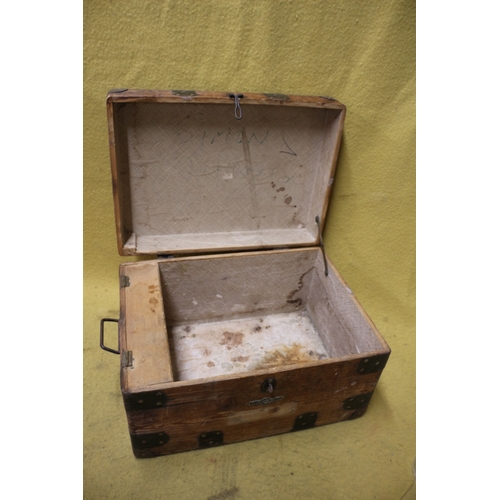 9 - Vintage Wooden Storage Box with Candle Box and External Metal Brackets - 46cm Wide