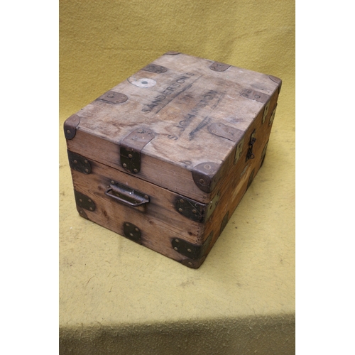 9 - Vintage Wooden Storage Box with Candle Box and External Metal Brackets - 46cm Wide