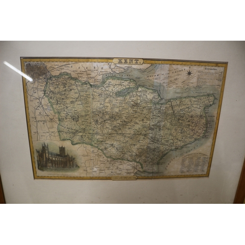 184 - Hand Coloured Map of Kent - 53 x 43cm