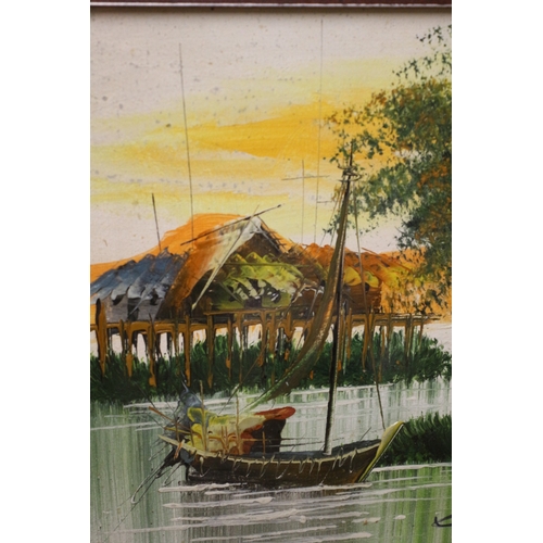 227 - Oil on Board of Oriental Boat - 28 x 22cm