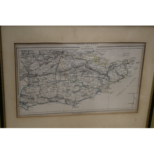 234 - Hand Coloured Map of Kent, Surrey and Sussex - 26 x 32cm