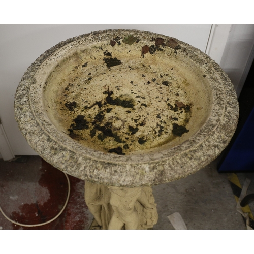 1 - Vintage Concrete Bird Bath with Sculptured Figures Down the Column - 82cm Tall