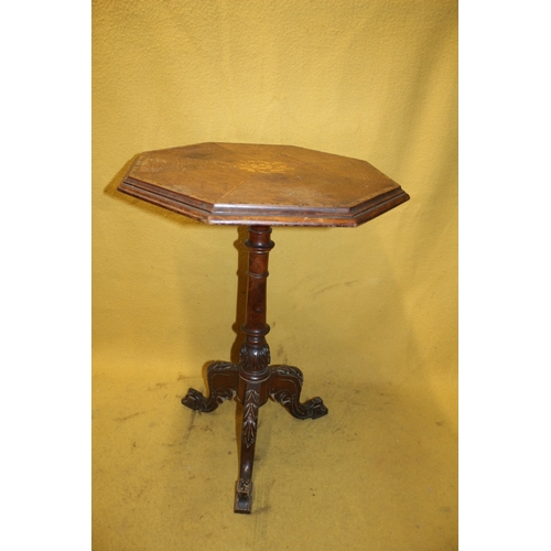 520 - Octagonal Topped Drinks Table with Inlay and Turned Column - 67cm Tall