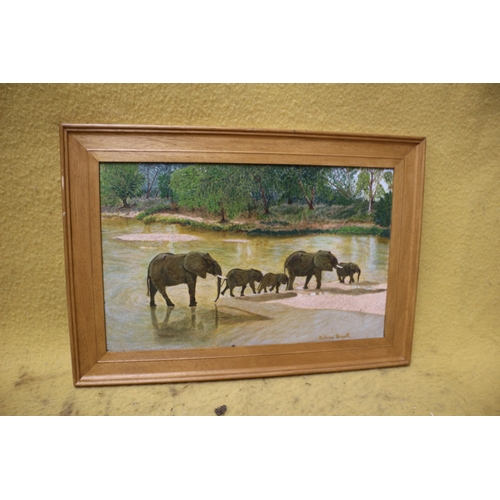 525 - Original Acrylic Painting of Elephants in the Masai Mara by Antonia Hazell - 50 x 35cm