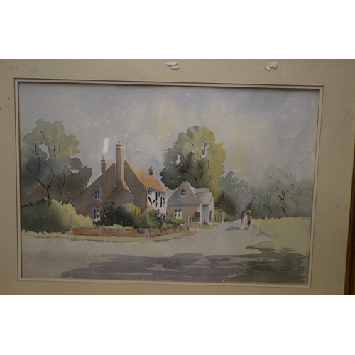 526 - 2 x Watercolours of Village Scenes by Patricia Hollands - 68 x 54cm