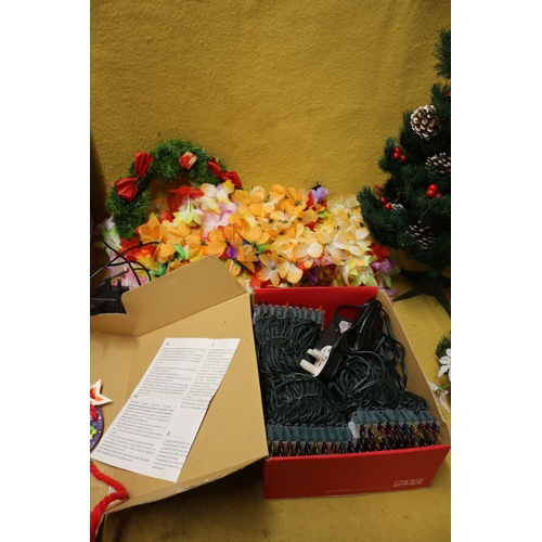 540 - Large Bundle of Christmas Decorations plus a Small Tree and Box of Multi Coloured Lights