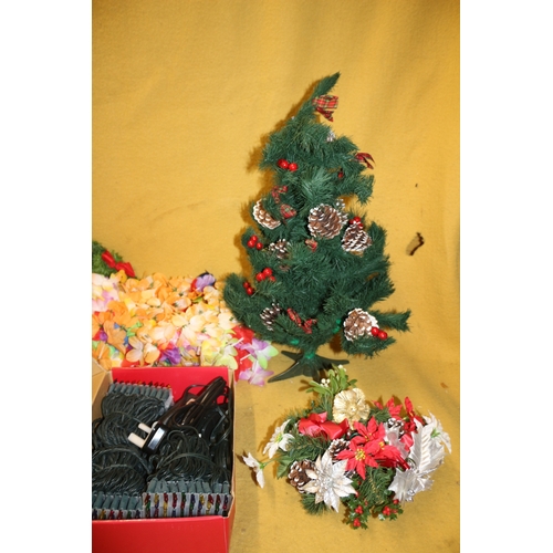 540 - Large Bundle of Christmas Decorations plus a Small Tree and Box of Multi Coloured Lights