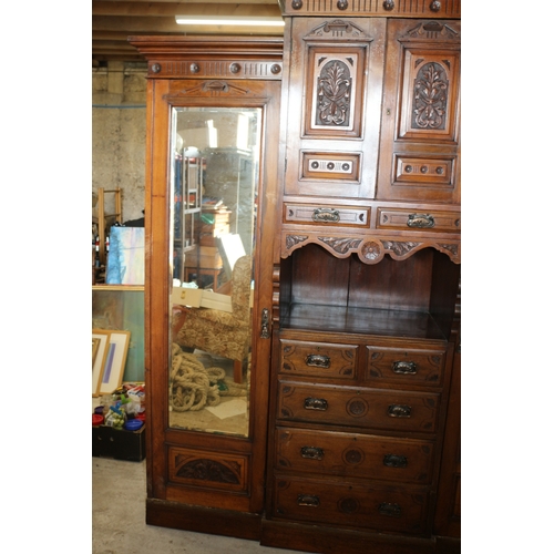 568 - Edwardian Knock Down 7 Section Wardrobe with  Ornate Carving ample Drawer and Cupboard Space and Shi... 