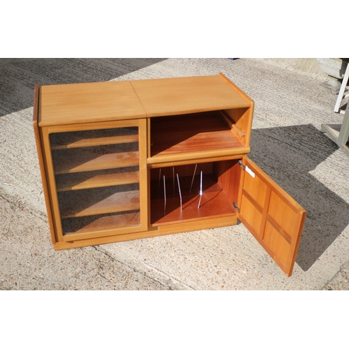 572 - Very Nice Condition teak Nathan Music Cabinet with Glass Front to Door, Lift Up Lid for Deck Access ... 