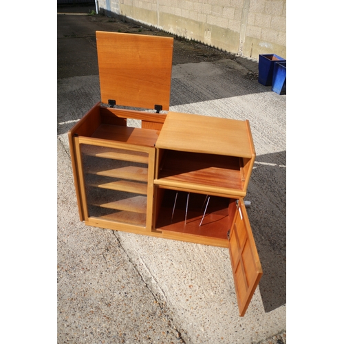 572 - Very Nice Condition teak Nathan Music Cabinet with Glass Front to Door, Lift Up Lid for Deck Access ... 