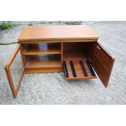 573 - Very Nice Condition Nathan Teak Glass Fronted Cabinet with Storage Cupboard and Cassette Holder Slid... 