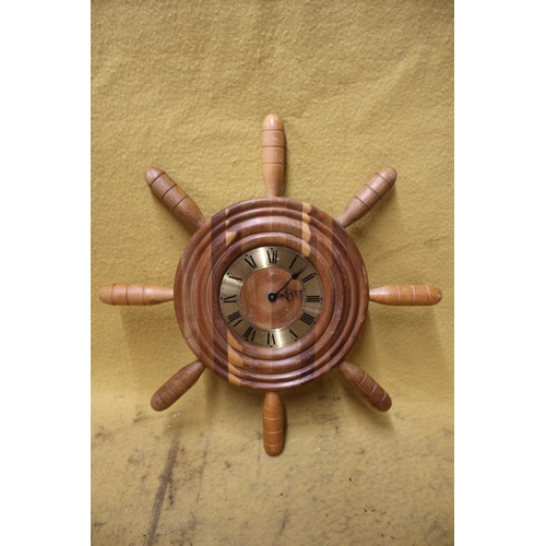 436 - Wooden Ships Wheel Clock - 52cm