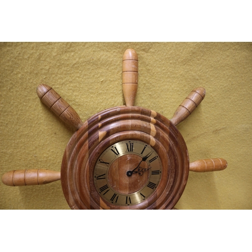 436 - Wooden Ships Wheel Clock - 52cm