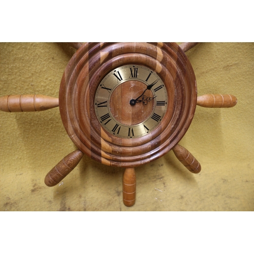 436 - Wooden Ships Wheel Clock - 52cm