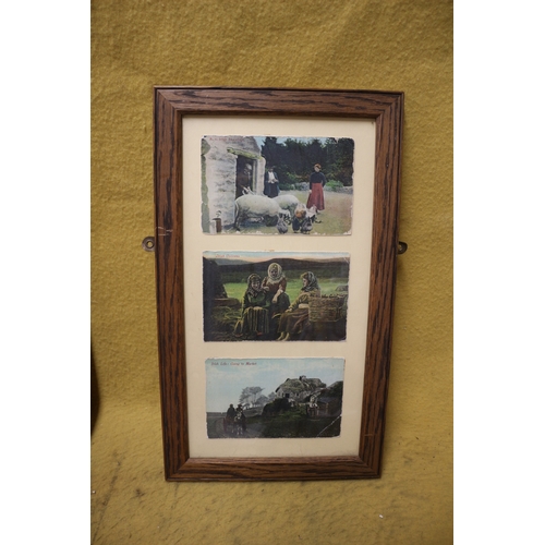 452 - 3 x Vintage Irish Life Scenes Postcards in a Frame - 50 x 29cm