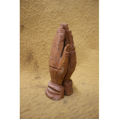 465 - Carved Wood Depicting Praying hands - 17cm Tall