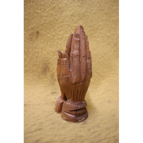 465 - Carved Wood Depicting Praying hands - 17cm Tall