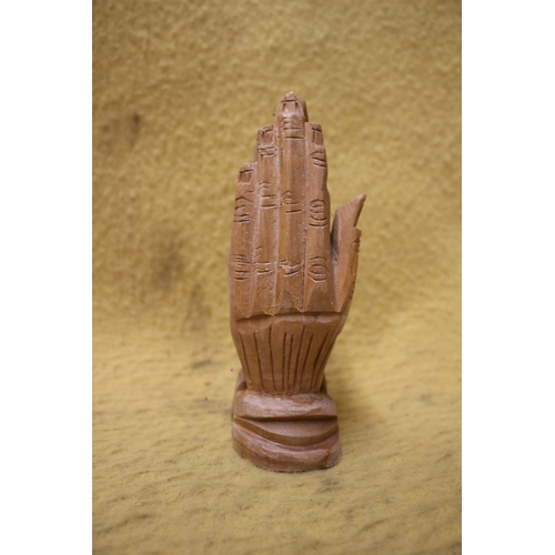 465 - Carved Wood Depicting Praying hands - 17cm Tall