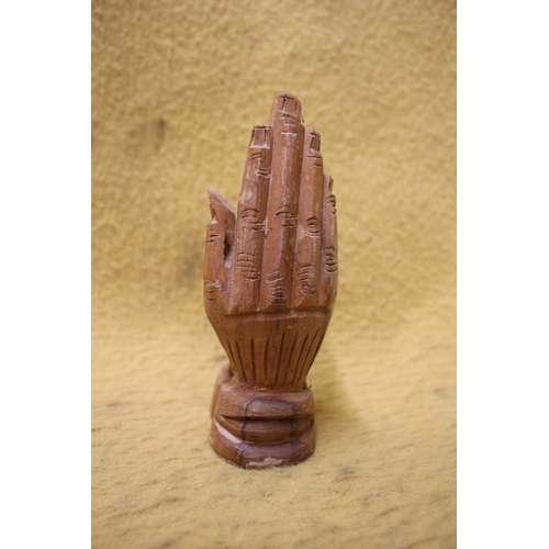 465 - Carved Wood Depicting Praying hands - 17cm Tall