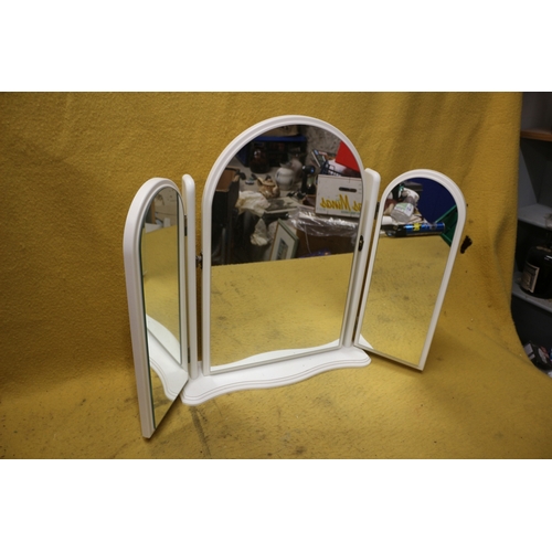 479 - Large 3 Fold Dressing table Mirror in White - 61cm Tallest Point