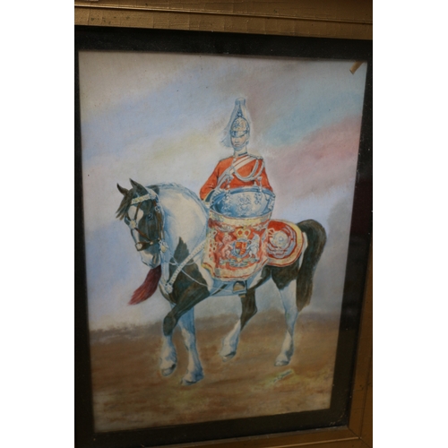 483 - Old Print of a The Life Guardsman on Horseback - Original by C. C. Stadden - 49 x 38cm