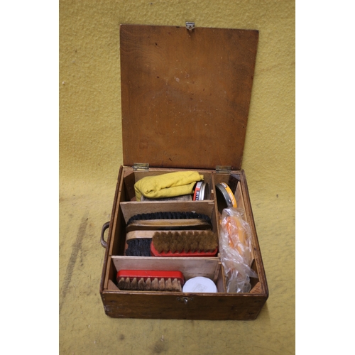 484 - Shoe Shining Items in Wooden Box