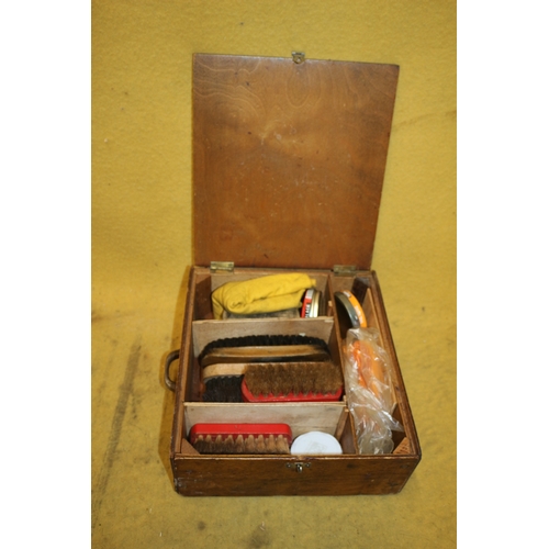 484 - Shoe Shining Items in Wooden Box