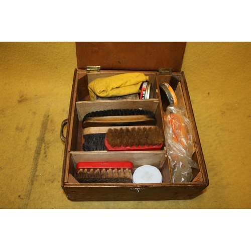 484 - Shoe Shining Items in Wooden Box