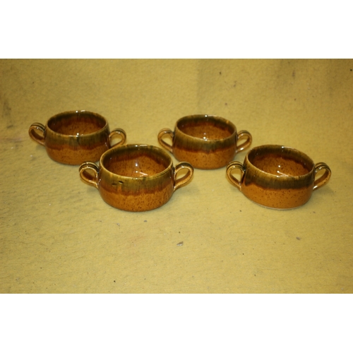 493 - 4 x Treacle Glazed Soup Dishes - 18cm Handle to Handle