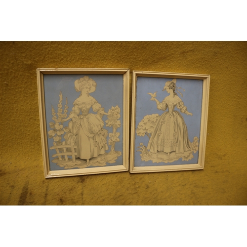 534 - Prints 2 x Blue and White Pictures of Ladies - 22 x 27cm