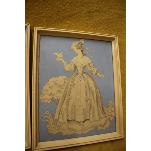 534 - Prints 2 x Blue and White Pictures of Ladies - 22 x 27cm