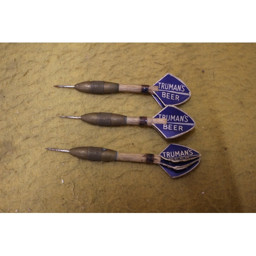 609 - Vintage Truman's Beer Set of Brass and Wood Darts