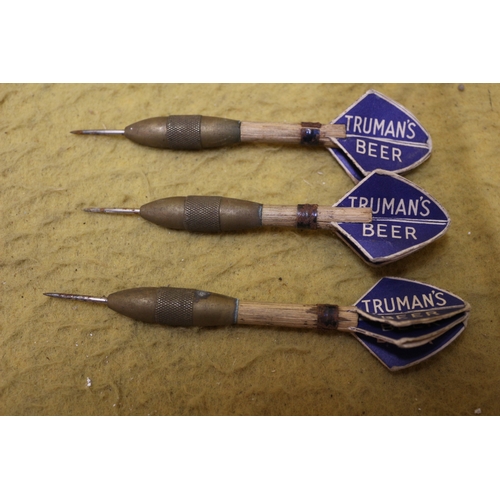 609 - Vintage Truman's Beer Set of Brass and Wood Darts