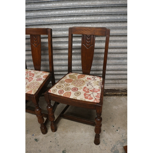 642 - 2 x Vintage Mid Century Solid Wood Dining Chairs with Floral Pattern Material Seats