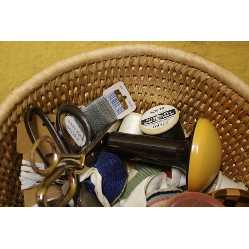 401 - Wicker Basket Full of Sewing Items