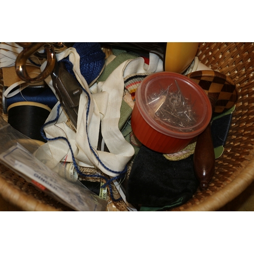 401 - Wicker Basket Full of Sewing Items