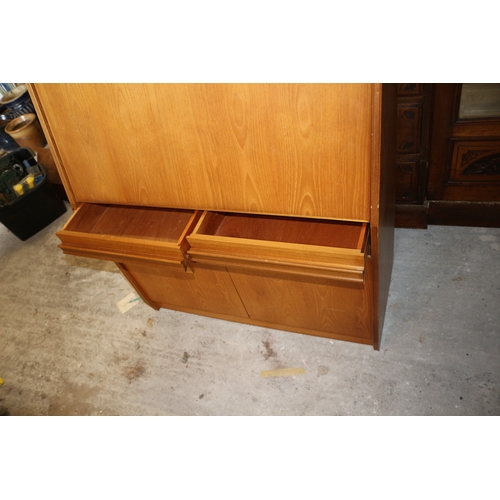 391 - Mid Century Teak Remploy Bureau with Ample Storage and Usable Areas plus Twin Drawers - 112cm Tall