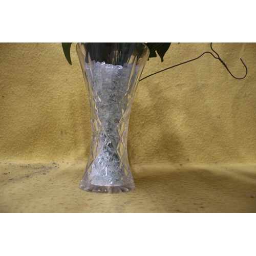 1 - Clear Glass Vase with Imitation Flowers - 25cm Tall