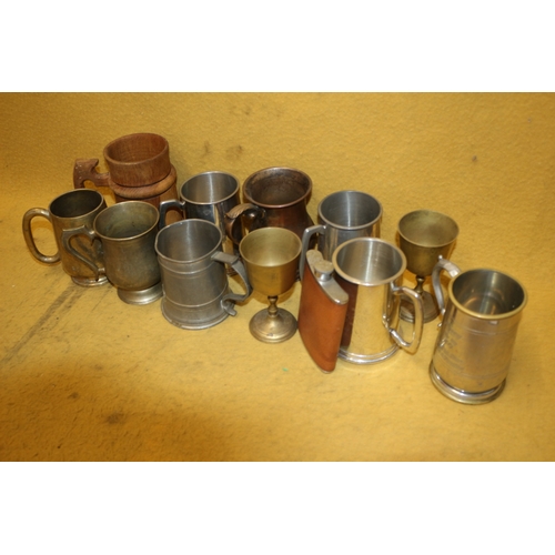 111 - Collection of Tankards, Wine Goblets and a Hip Flask