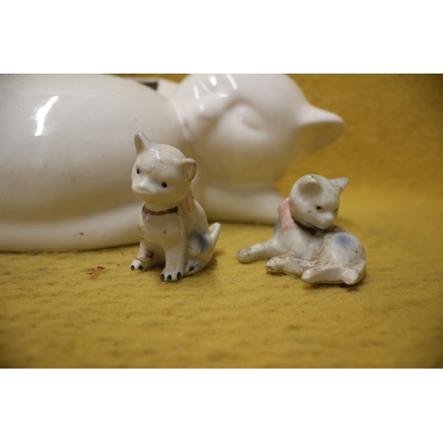 130 - Sleeping Cat Planter plus 2 Other Ceramic Cats - Largest 35cm Wide