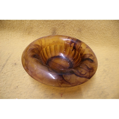 131 - Marbled Glass in Brown Bowl - 24cm Wide - Art Deco?