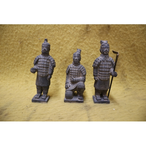 136 - 3 x Terracotta Soldier Figures - 12cm Tallest