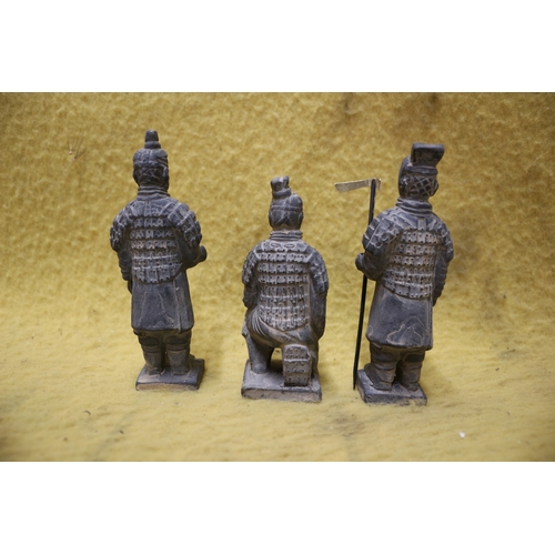 136 - 3 x Terracotta Soldier Figures - 12cm Tallest