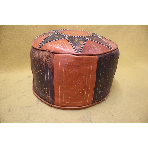 24 - Vintage Leather Pouffe - 42cm dia